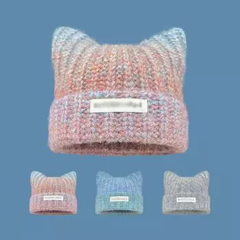 Осенне-зимняя женская вязаная шерстяная шапка с кошачьими ушками в стиле Abi, теплая защита ушей, холодная шапка для пары one size красный