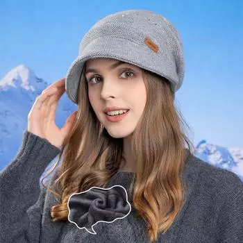 Осенне-зимняя женская защитная шапка для ушей, бархатная теплая утепленная шапка, большая окружность головы, вязаная шерстяная шапка светло-серый