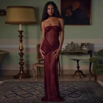 Осеннее чистое желание Spice Girl сетчатое микропрозрачное платье с открытой спиной и вырезом на груди, блузка с длинными рукавами, комплект из двух предметов S красный