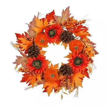 Осеннее цветочное кольцо для открытого сада, цветочное кольцо на входной двери, добро пожаловать для украшения вешалок на входной двери One Size жёлтый