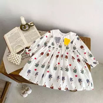 Осеннее детское платье для девочек с принтом, юбка с рисунком для девочек, повседневные детские платья с длинными рукавами, bafanou 62185 90cm(18-24M) белый