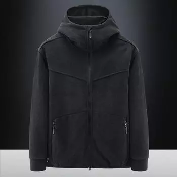 Осеннее флисовое теплое пальто для мужчин, весенняя ветрозащитная повседневная тонкая куртка для мужчин, флисовая куртка с капюшоном, мужская одежда XXXXL чёрный