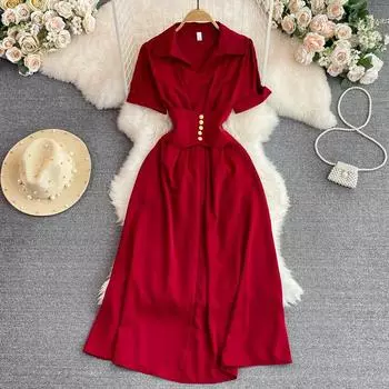 Осеннее французское новое тонкое платье трапециевидной формы с талией для пожилых людей с чувством моды One Size чёрный