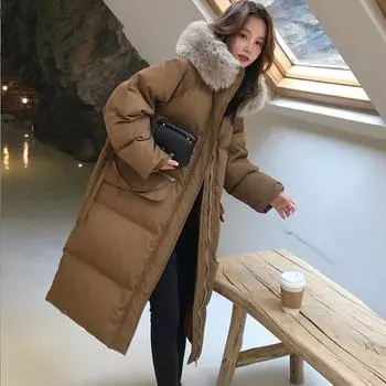 Осеннее и зимнее большое пуховое хлопковое платье, женское свободное хлопковое пальто средней длины S