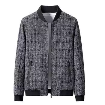 Осеннее и зимнее клетчатое пальто, мужское шерстяное пальто, корейская тонкая куртка с бейсбольным воротником 6XL чёрный