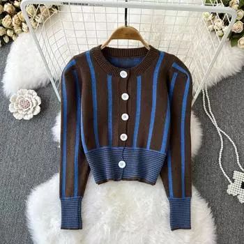 Осеннее и зимнее корейское издание TEMPERAMENT, однобортное вязаное пальто с круглым воротником и талией + короткий стильный пиджак с длинными рукавами для отдыха