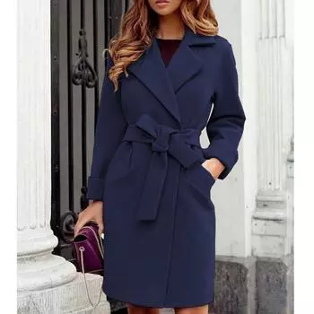 Осеннее и зимнее модное шерстяное пальто с тонким поясом и лацканами, повседневная куртка S