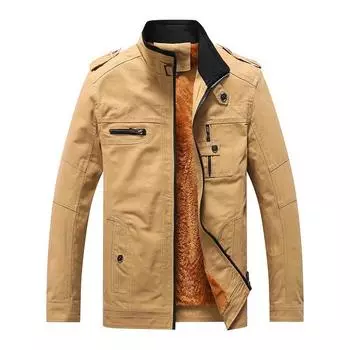 Осеннее и зимнее мужское плюшевое утолщенное пальто с воротником-стойкой, большая куртка L хаки
