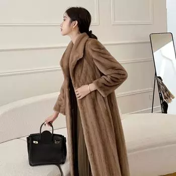 Осеннее и зимнее пальто из искусственного меха, женское свободное однотонное пальто S кофейный