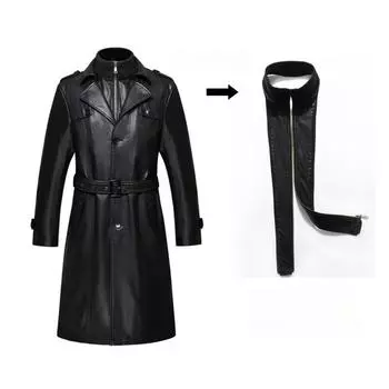 Осеннее и зимнее пальто из натуральной кожи Haining, кожаная ветровка из овчины, мужская кожаная куртка среднего возраста средней длины с лацканами S чёрный