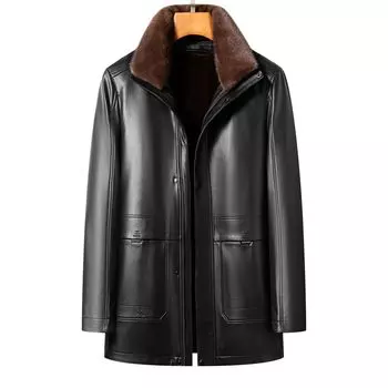 Осеннее и зимнее пальто, меховая интегрированная кожаная куртка, съемный воротник, мужская кожаная куртка, теплая кожаная куртка для мужчин M