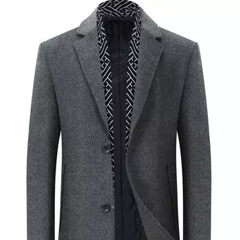 Осеннее и зимнее пальто мужское, хлопковое шерстяное пальто средней и длинной длины, шерстяной блейзер мужской средней и длинной длины M чёрный