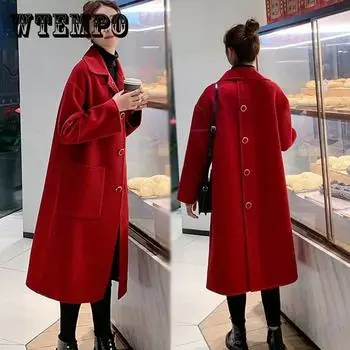 Осеннее и зимнее пальто женское, большого размера, средней длины, хлопковое, толстое, шерстяное, свободное, повседневное, пальто XXXXL чёрный