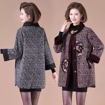 Осеннее и зимнее платье для мамы, норковое флисовое пальто больших размеров, женское золотое норковое шерстяное пальто средней длины и пожилого возраста 4XL