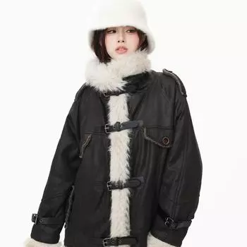 Осеннее и зимнее свободное кожаное пальто из овечьей шерсти для женщин