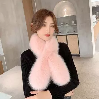 Осеннее и зимнее тепло, утолщенный плюшевый шарф из искусственного меха кролика, модный шарф, женская шаль, универсальный меховой воротник чёрный