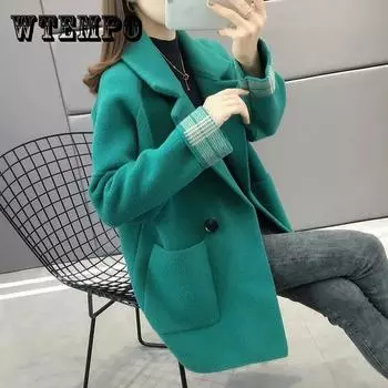 Осеннее и зимнее толстое шерстяное пальто, женское облегающее хлопковое пальто средней длины с капюшоном XXXL чёрный