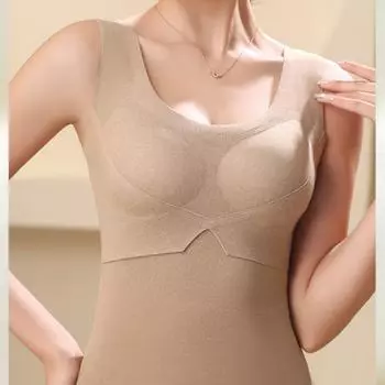 Осеннее и зимнее тонкое нижнее белье с фиксированной чашкой и круглым вырезом, двустороннее шероховатое теплое свободное нижнее белье большого размера M чёрный