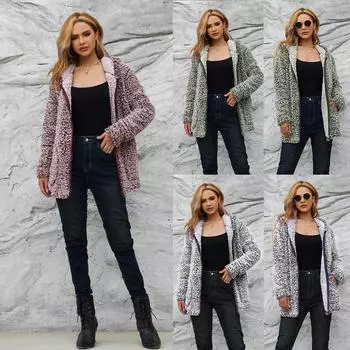 Осеннее и зимнее утепленное теплое пальто на молнии, женское винтажное пальто в американском стиле, свободное меховое пальто с длинными рукавами и капюшоном