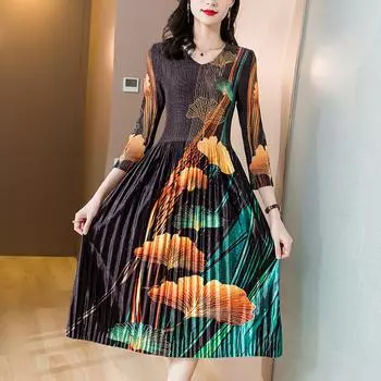 Осеннее и зимнее вязаное плиссированное винтажное платье, халат Femme Vestidos Elegantes, женские платья для мам L