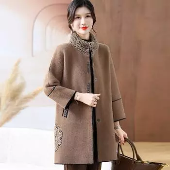 Осеннее и зимнее женское пальто из норки большого размера, благородное материнское утолщенное кашемировое шерстяное пальто 6XL