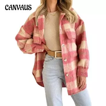 Осеннее и зимнее женское пальто, клетчатое пальто из мохера, твидовое толстое пальто, топы S фиолетовый