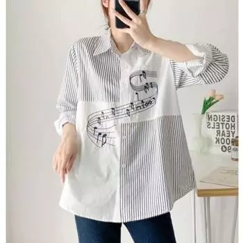 Осеннее искусство Маленькая свежая вертикальная полосатая свободная рубашка с длинным рукавом женская контрастная цветная блузка на пуговицах M