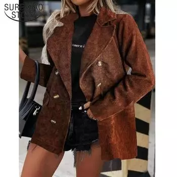 Осеннее красивое женское однотонное вельветовое винтажное пальто с длинными рукавами, куртка с отложным воротником, длинная верхняя одежда, женские повседневные топы 17959 S орион