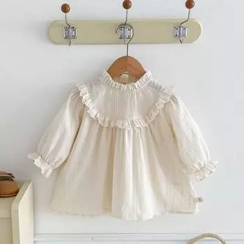 Осеннее кружевное платье принцессы для девочек (0-5 лет) – Однотонная детская одежда в корейском стиле 80 cm