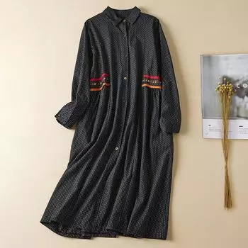 Осеннее литературное платье Plus с длинными рукавами в клетку, женские платья-рубашки средней и длинной длины M чёрный