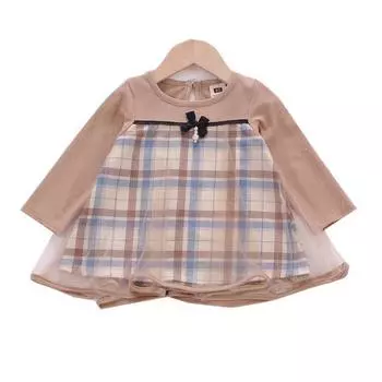 Осеннее лоскутное клетчатое платье с длинными рукавами для маленьких девочек, детское повседневное сетчатое платье принцессы с бантом для малышей XL