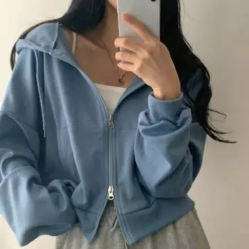 Осеннее милое длинное пальто с длинным рукавом, корейская мода, повседневная однотонная одежда на молнии, шикарный дизайн для девушек, кардиган с двойной открытой молнией S темно-серого