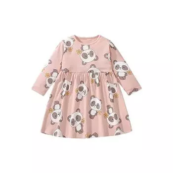 Осеннее милое платье для девочек-панд с длинным рукавом, детское платье принцессы с длинным рукавом, детское платье для девочек 120 розовый