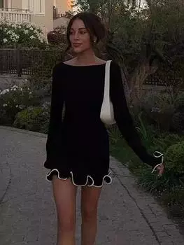 Осеннее мини-платье для женщин с длинным рукавом и оборками в стиле пэчворк, облегающее сексуальное платье с шортами, элегантные женские вечерние платья S розовый