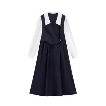 Осеннее модное дизайнерское платье для женщин, поддельное платье из двух частей для поездок на работу S