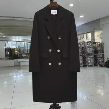 Осеннее модное длинное пальто с длинными рукавами, свободная черная уличная одежда с широкой талией, куртка S чёрный