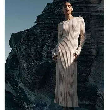 Осеннее модное повседневное трикотажное платье женское с длинным рукавом с круглым вырезом длинное платье-свитер женское сексуальное клубное облегающее однотонное женское платье в полоску 30172 S орион