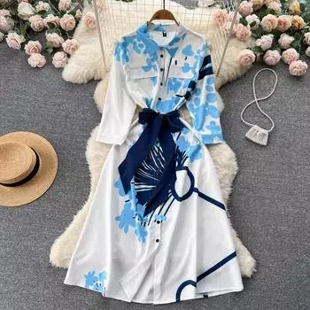 Осеннее новое французское романтическое модное элегантное платье с длинными рукавами в курортном стиле для женщин