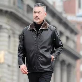 Осеннее новое меховое интегрированное винтажное мужское кожаное пальто, кожаная куртка, повседневное плюшевое утолщенное пальто для папы, мужское пальто 4XL