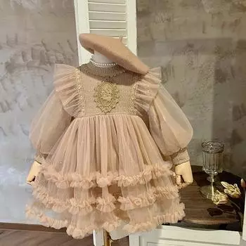 Осеннее новое модное платье-сетка для девочек 90cm хаки