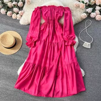 Осеннее новое плиссированное женское платье с высокой талией и плечами, сексуальное тонкое темпераментное платье феи