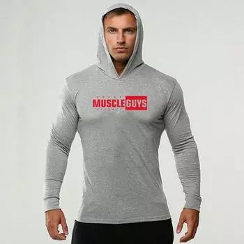 Осеннее Новое поступление Muscleguys, удобный топ для бега на открытом воздухе, спортивная тонкая толстовка с длинными рукавами, тонкая одежда для фитнеса M чёрный