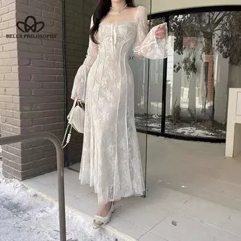 Осеннее новое сексуальное элегантное облегающее длинное платье S белый