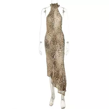 Осеннее новое сексуальное облегающее платье с бретельками и бретельками с нерегулярным леопардовым принтом S цветной печати леопарда