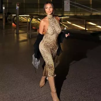 Осеннее новое сексуальное облегающее платье с бретельками и бретельками с нерегулярным леопардовым принтом S цветной печати леопарда