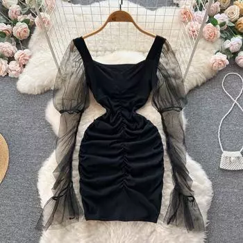 Осеннее новое сексуальное сетчатое платье с открытой спиной, модное облегающее платье на бедрах