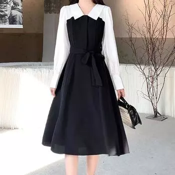 Осеннее облегающее платье с длинным рукавом для женщин, бретели, цветная строчка, поддельные платья из двух частей, вечерние платья y2k, повседневное облегающее платье, Vestidos M