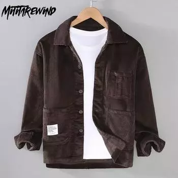 Осеннее пальто мужское вельветовое пальто на пуговицах в стиле ретро Harajuku с воротником-лацканами из чистого хлопка M абрикосовый