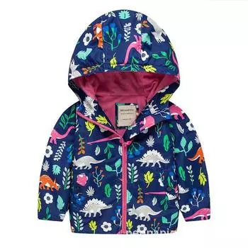 Осеннее пальто Meanbear с капюшоном и длинными рукавами с принтом динозавра для мальчиков и девочек 140