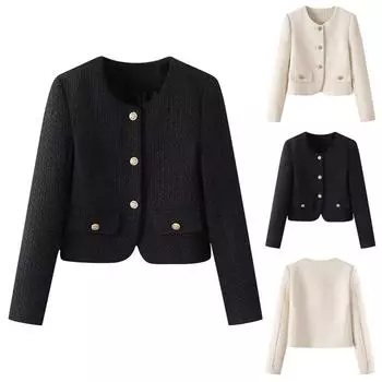 Осеннее пальто, женское французское ретро-легкое пальто в зрелом стиле, высококачественное пальто с круглым вырезом для женщин M чёрный